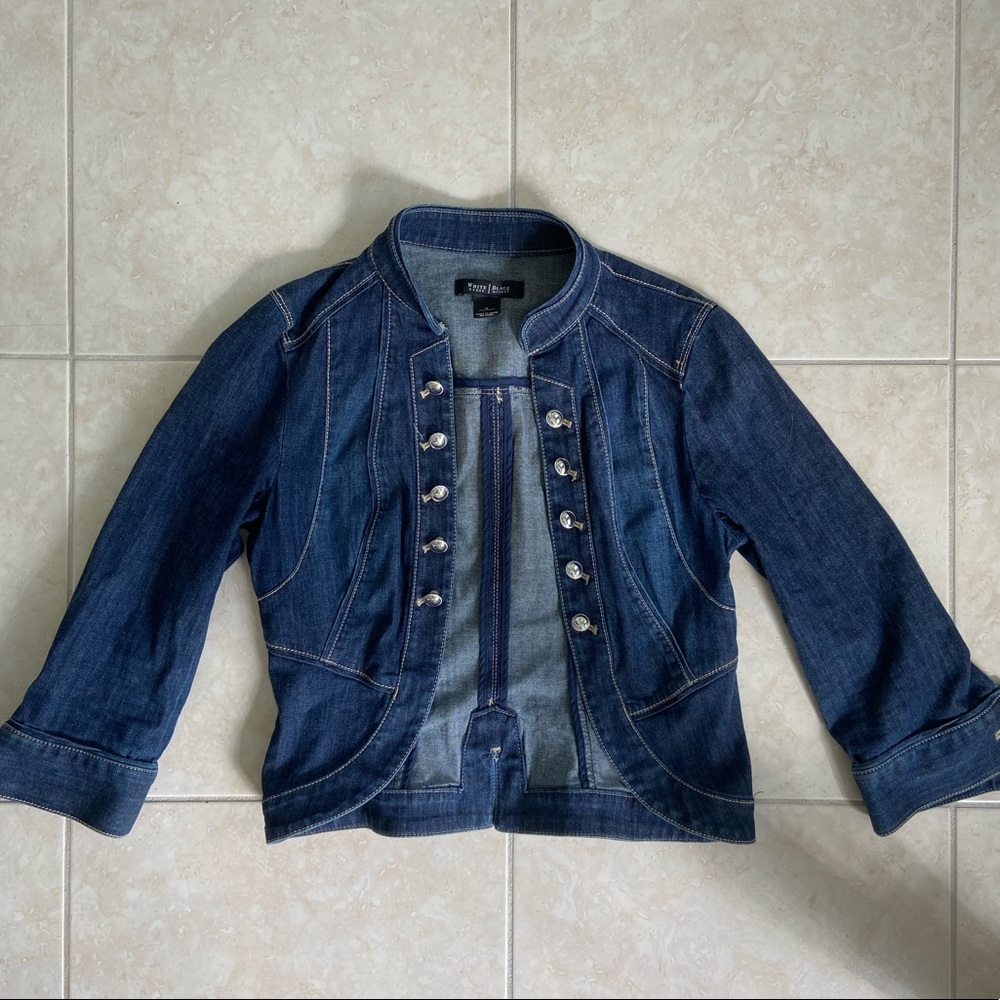 White house black market cropped blue jean jacket